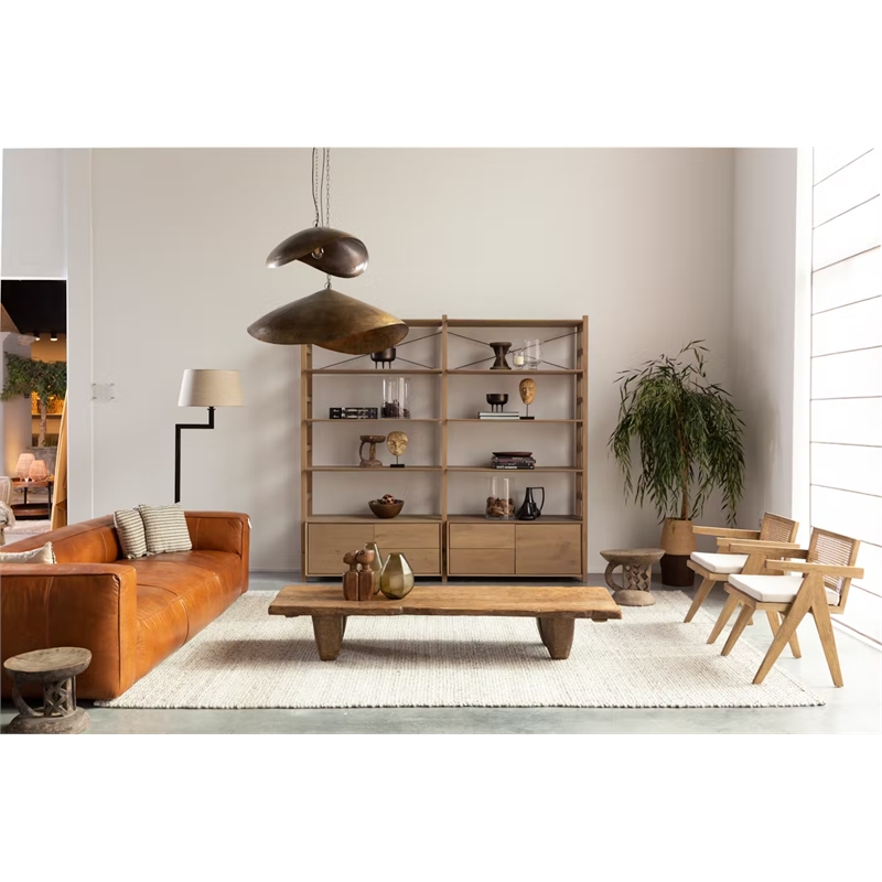 CRO Decor Vanessa Full Aniline Genuine Leather Stationary Sofa (Brown)