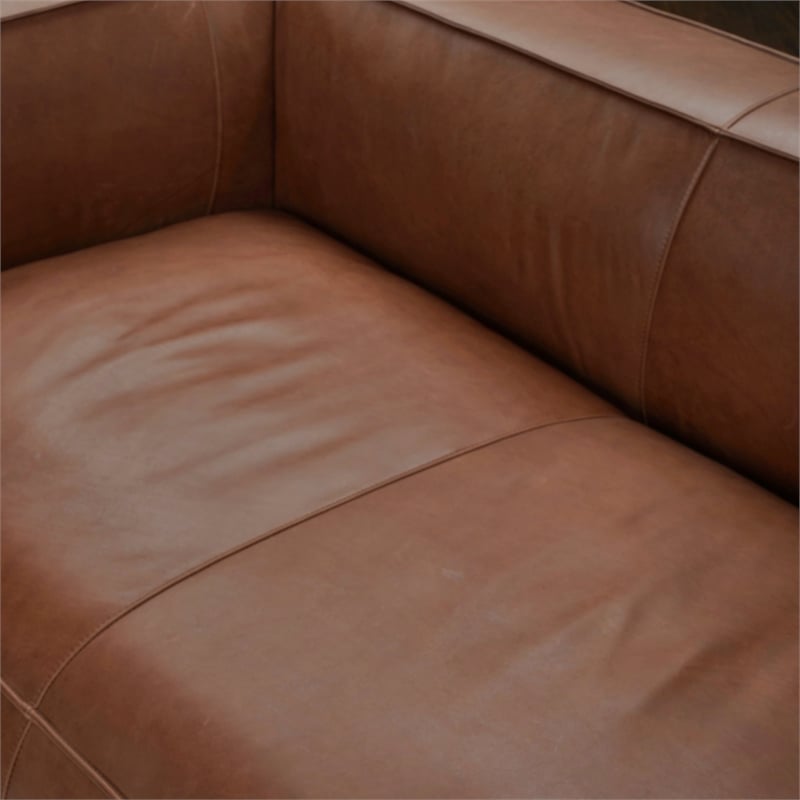 CRO Decor Vanessa Full Aniline Genuine Leather Stationary Sofa (Brown)