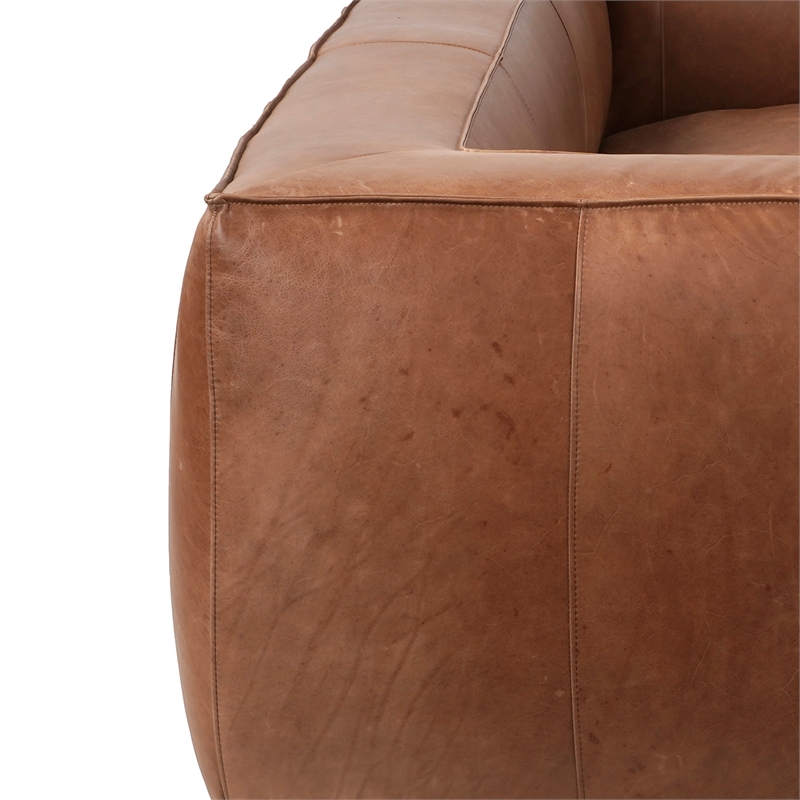 CRO Decor Vanessa Full Aniline Genuine Leather Stationary Sofa (Brown)