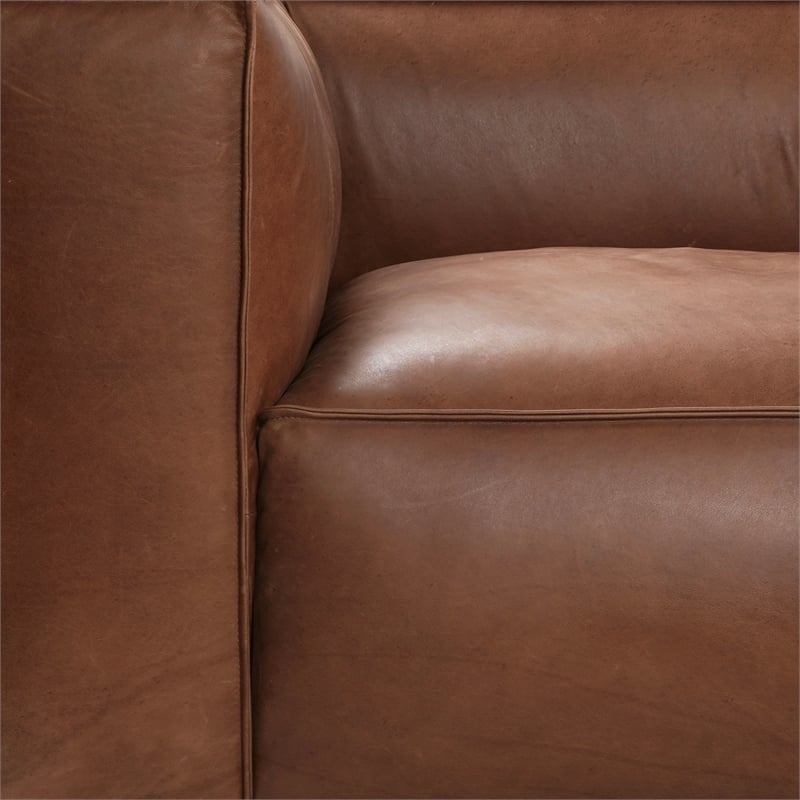 CRO Decor Vanessa Full Aniline Genuine Leather Stationary Sofa (Brown)