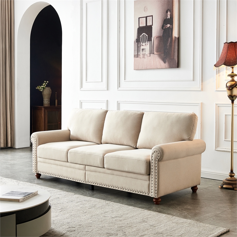 CRO Decor Linen Fabric Upholstery with Storage Sofa (Beige)