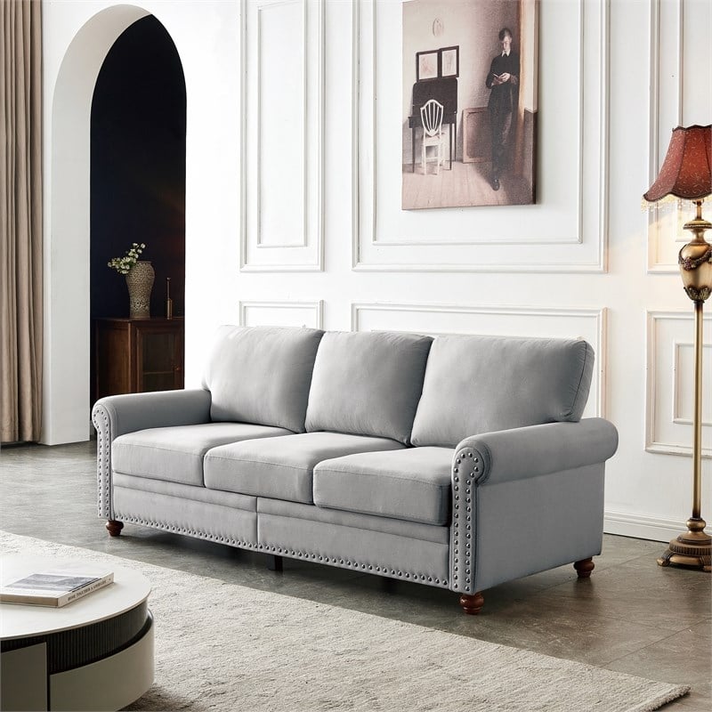 CRO Decor Linen Fabric Upholstery with Storage Sofa ((Gray)