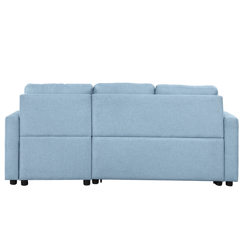 CRO Decor Blue Pull Out Sofa Bed 3 Seater with Storage Recliner and Cup Holder