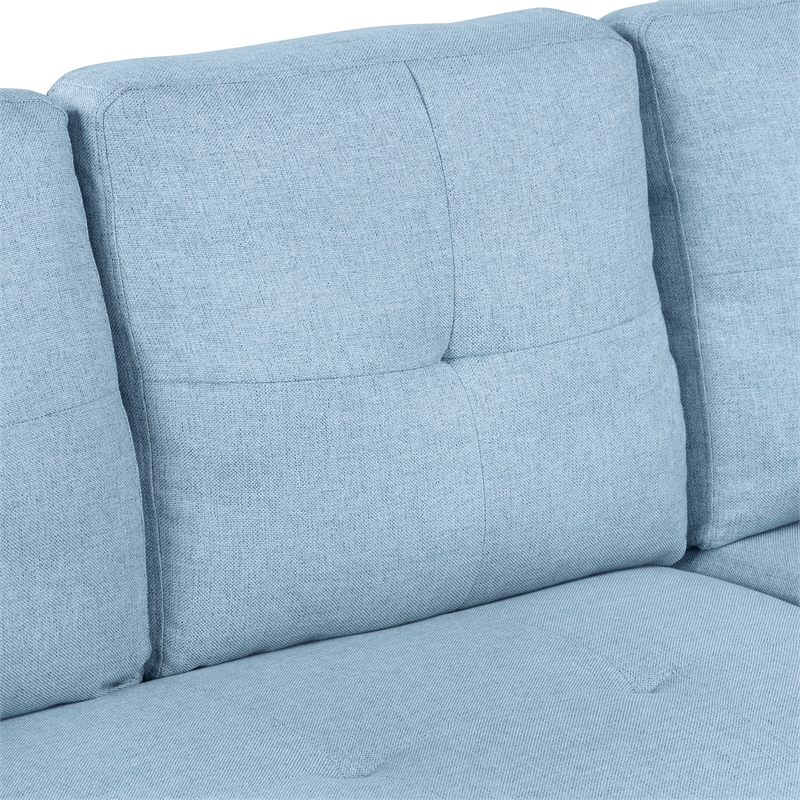 CRO Decor Blue Pull Out Sofa Bed 3 Seater with Storage Recliner and Cup Holder