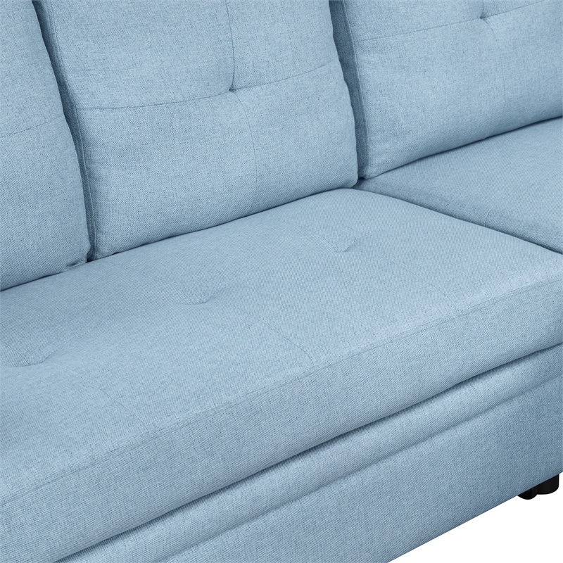 CRO Decor Blue Pull Out Sofa Bed 3 Seater with Storage Recliner and Cup Holder