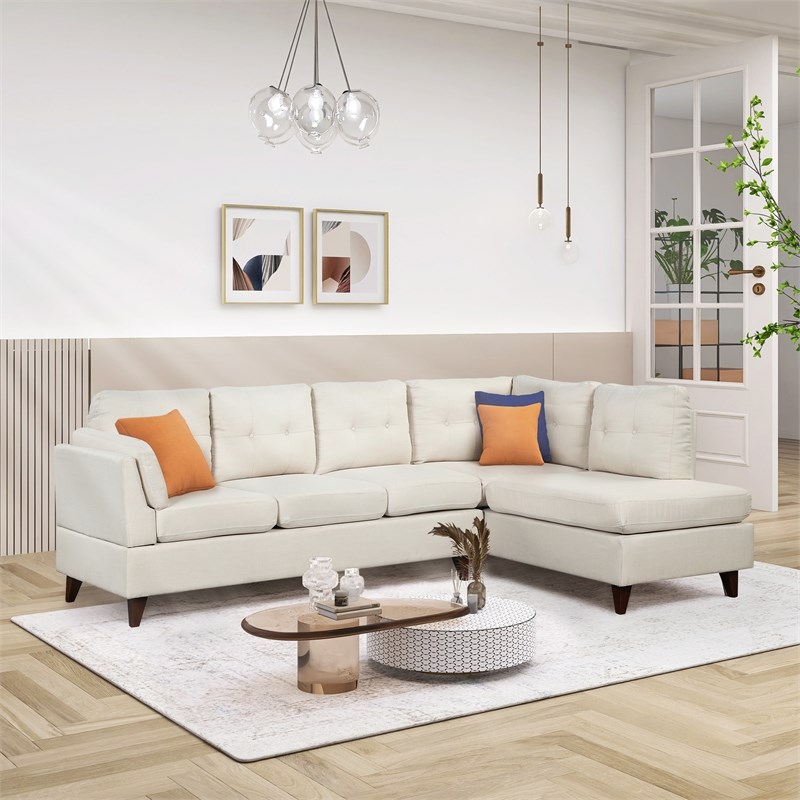 CRO Decor Modern Linen Fabric L-Shaped Sofa (Beige)