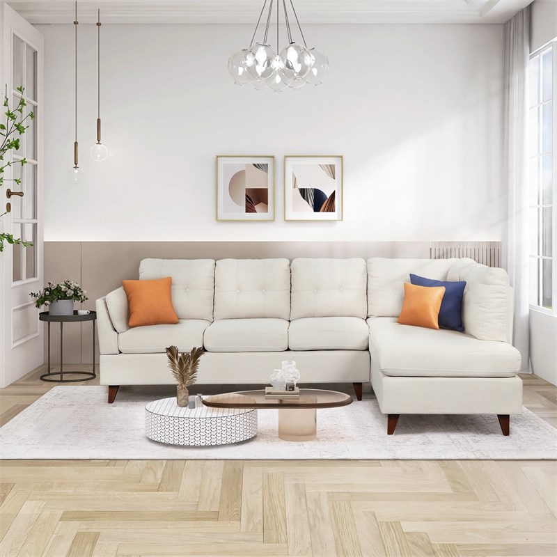CRO Decor Modern Linen Fabric L-Shaped Sofa (Beige)