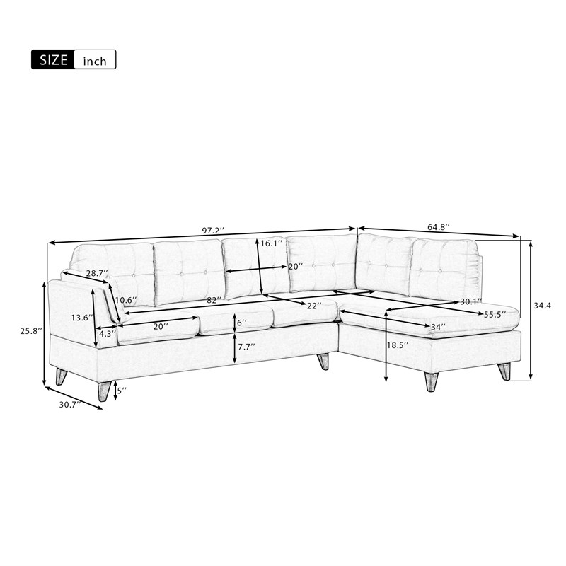 CRO Decor Modern Linen Fabric L-Shaped Sofa (Beige)