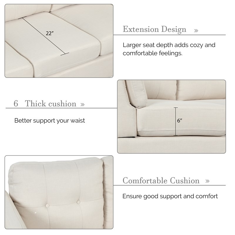 CRO Decor Modern Linen Fabric L-Shaped Sofa (Beige)