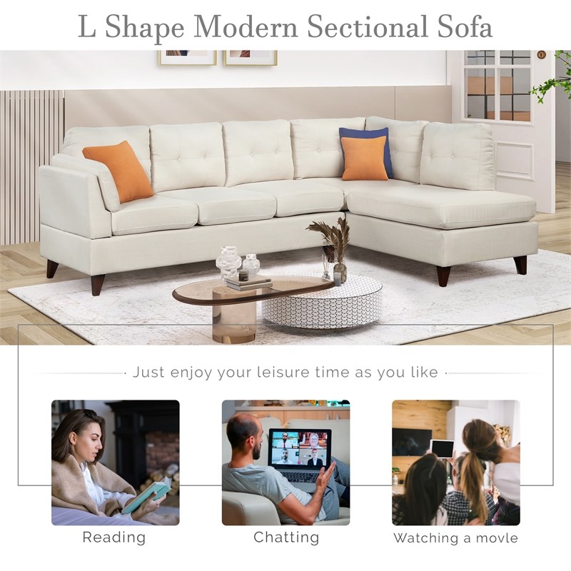 CRO Decor Modern Linen Fabric L-Shaped Sofa (Beige)