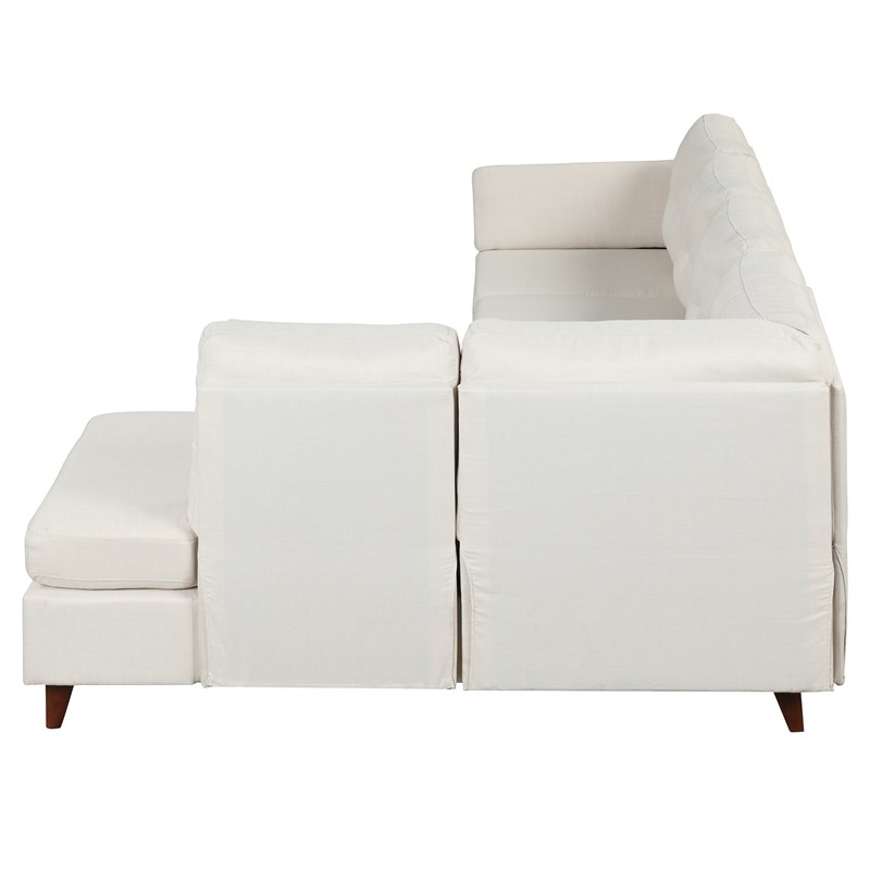 CRO Decor Modern Linen Fabric L-Shaped Sofa (Beige)