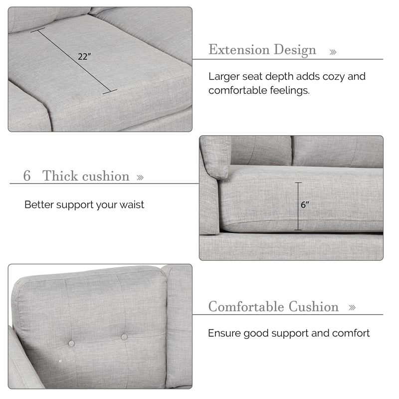 CRO Decor Modern Linen Fabric L-Shaped Sofa (Grey)