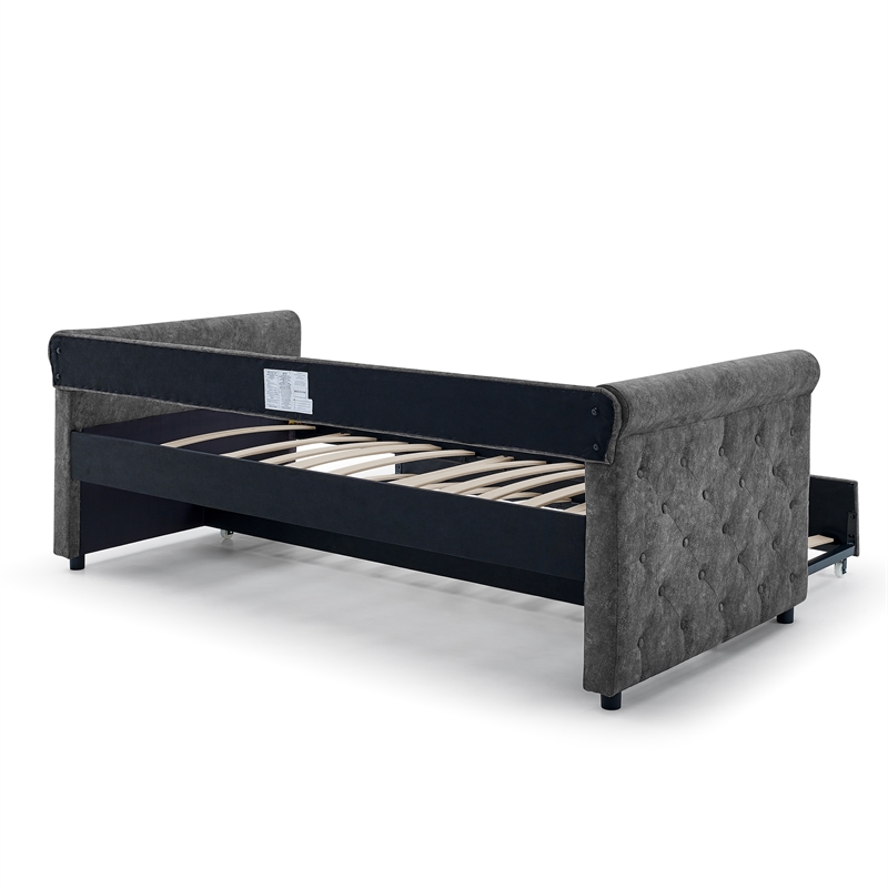CRO Decor Gray Upholstered Tufted Sofa Bed With Rollers