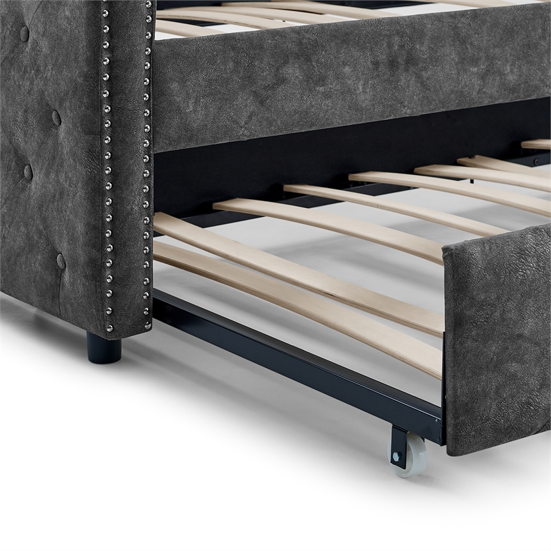 CRO Decor Gray Upholstered Tufted Sofa Bed With Rollers
