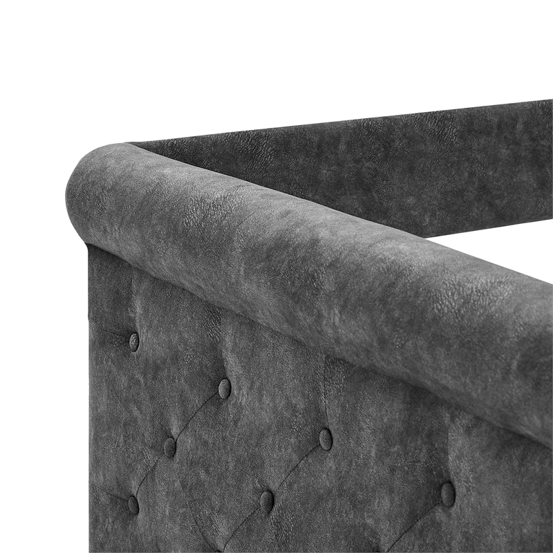 CRO Decor Gray Upholstered Tufted Sofa Bed With Rollers