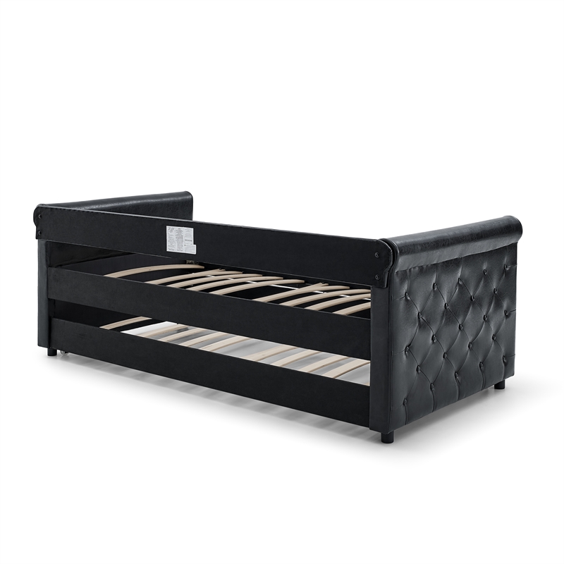 CRO Decor  Black Upholstered Tufted Sofa Bed With Rollers