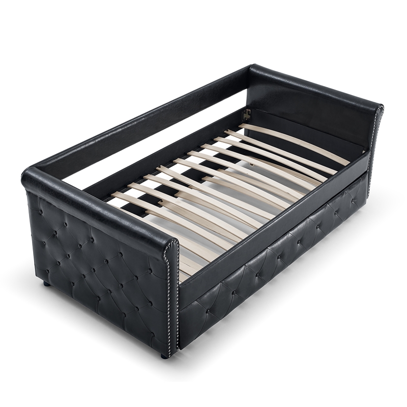 CRO Decor  Black Upholstered Tufted Sofa Bed With Rollers