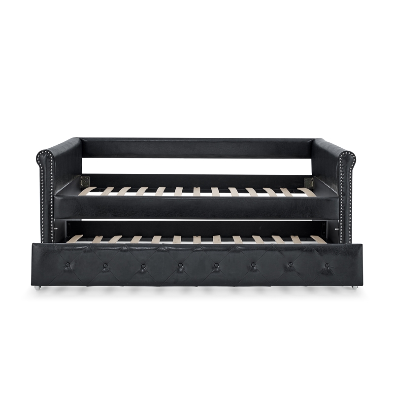 CRO Decor  Black Upholstered Tufted Sofa Bed With Rollers