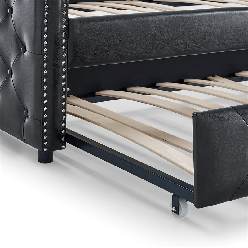 CRO Decor  Black Upholstered Tufted Sofa Bed With Rollers