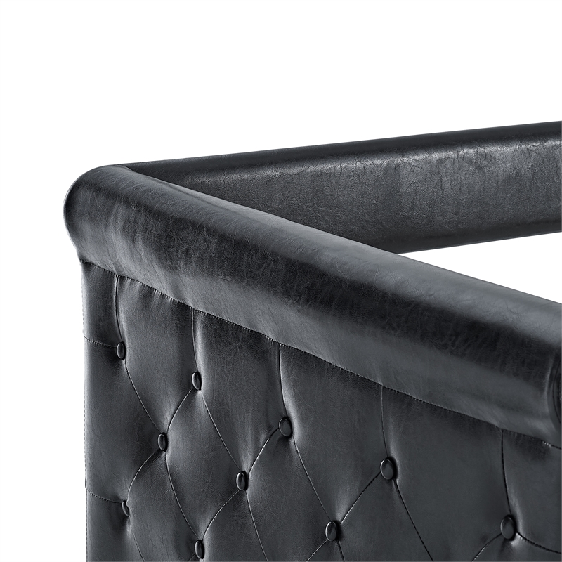 CRO Decor  Black Upholstered Tufted Sofa Bed With Rollers