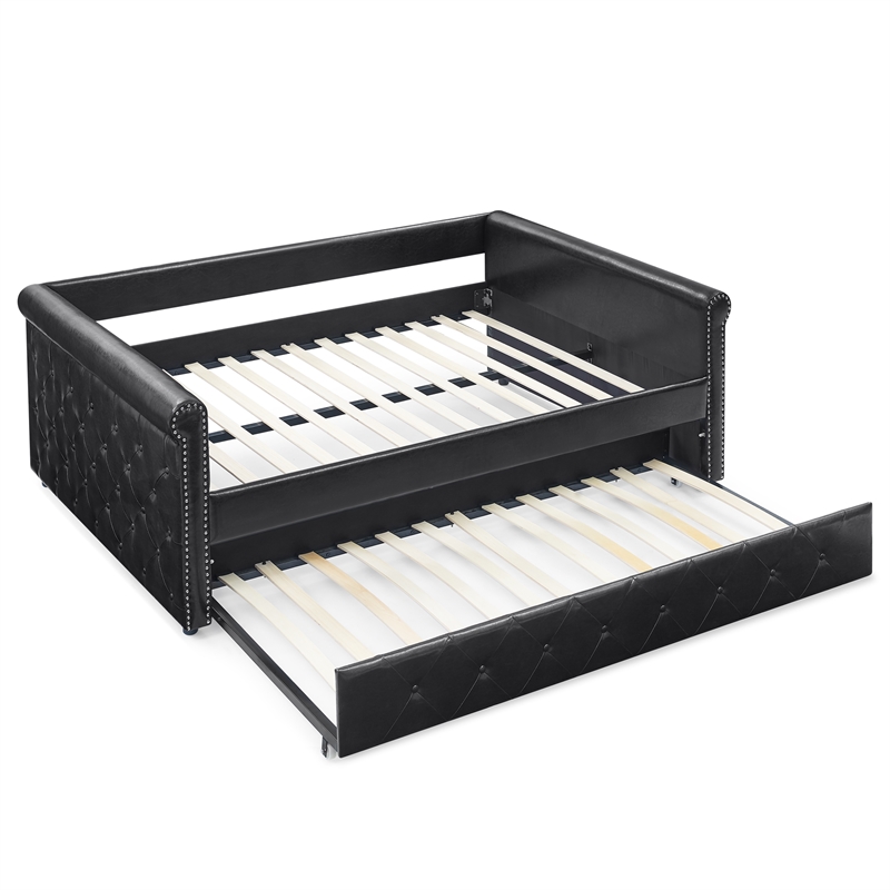 CRO Decor Black Armrest Button Tufted Sofa Bed Frame