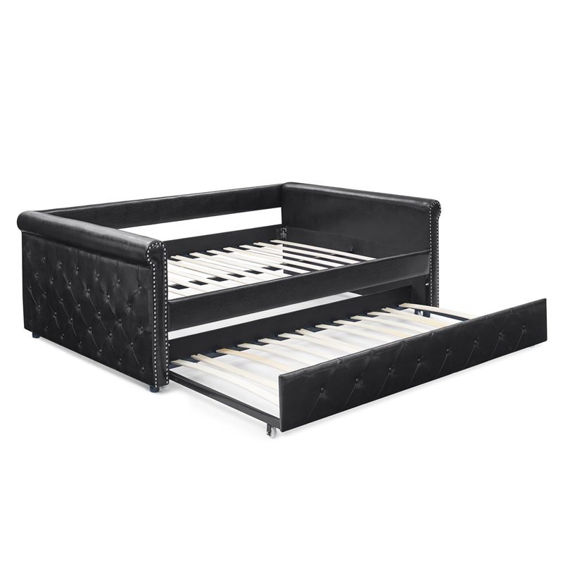 CRO Decor Black Armrest Button Tufted Sofa Bed Frame