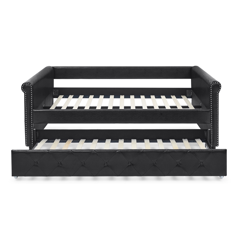 CRO Decor Black Armrest Button Tufted Sofa Bed Frame