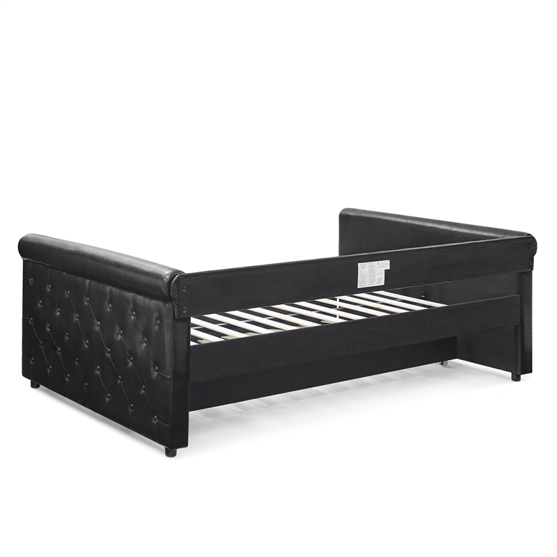 CRO Decor Black Armrest Button Tufted Sofa Bed Frame