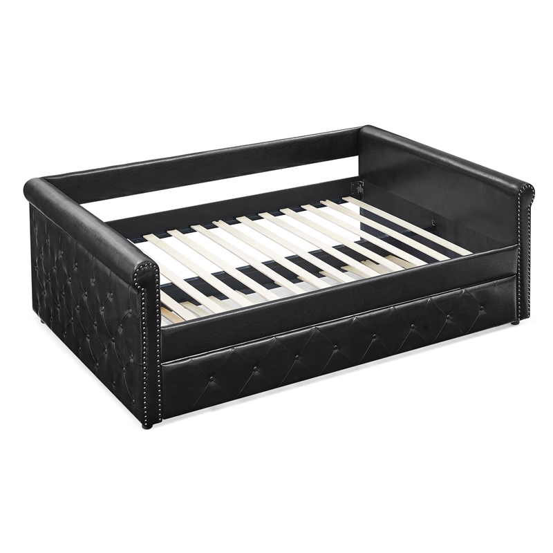 CRO Decor Black Armrest Button Tufted Sofa Bed Frame