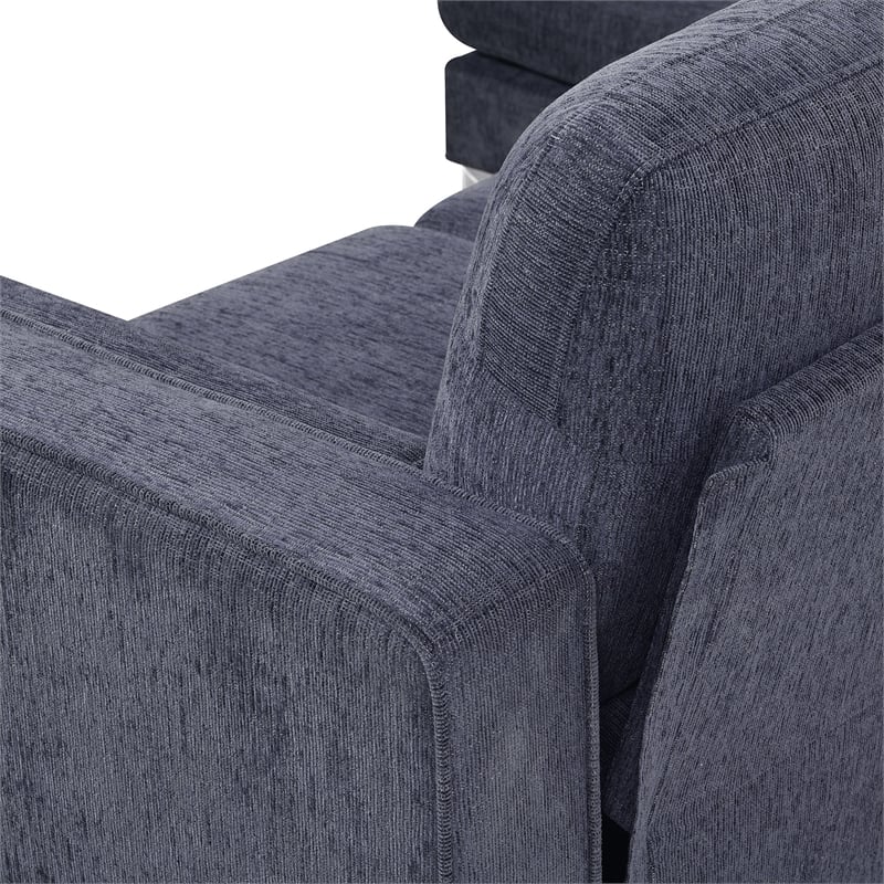 CRO Decor 86-inch modern chenille fabric L-shaped 3-seater sofa (blue + gray)
