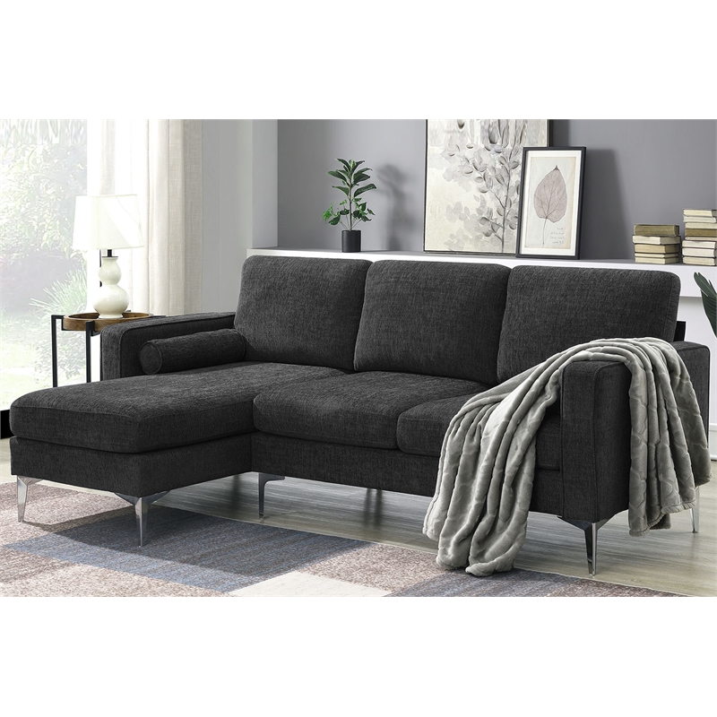 CRO Decor 86-inch modern chenille fabric L-shaped 3-seater sofa(DARK GREY)