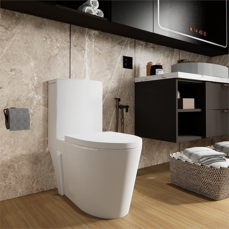 CRO Decor Modern Ceramic Elongated Toilet with Double Flush in White