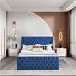 CRO Decor Upholstered Metal & Velvet King Size Chesterfield Bed in Blue
