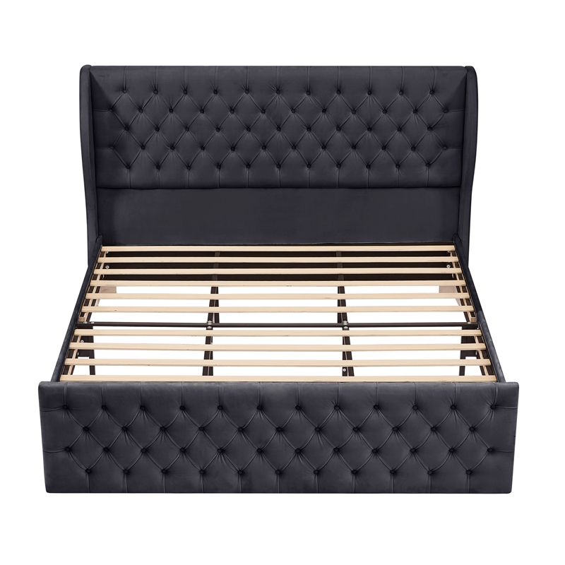 CRO Decor Upholstered Metal & Velvet King Size Chesterfield Bed in Black