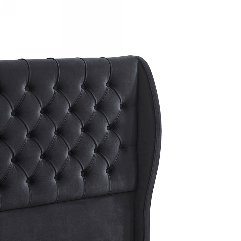 CRO Decor Upholstered Metal & Velvet King Size Chesterfield Bed in Black