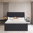 CRO Decor Upholstered Metal & Velvet King Size Chesterfield Bed in Black