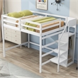 Full Size Loft Bed with Built-in Storage Wardrobe and Staircase