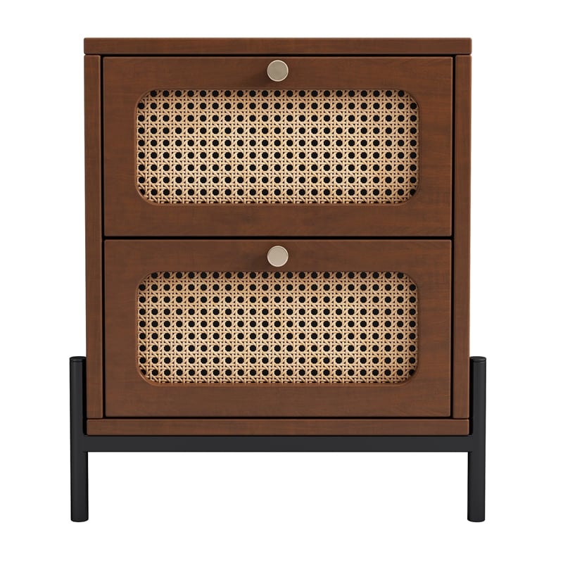 CRO Decor modern rattan drawer wood bedside table walnut