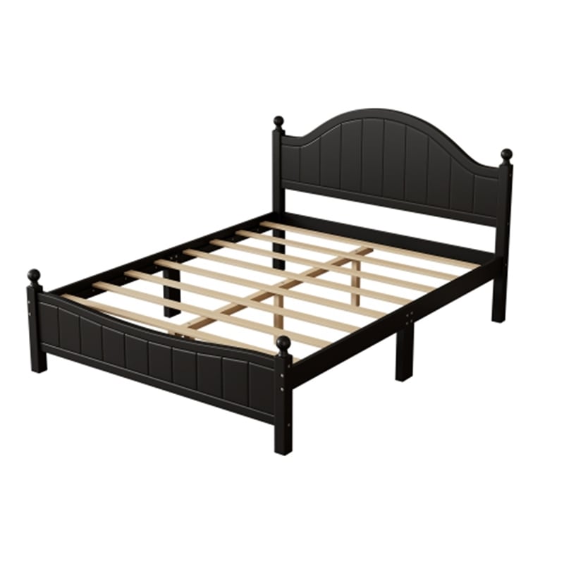 CRO Decor Traditional Concise Style Black Solid Wood Platform Queen Bed