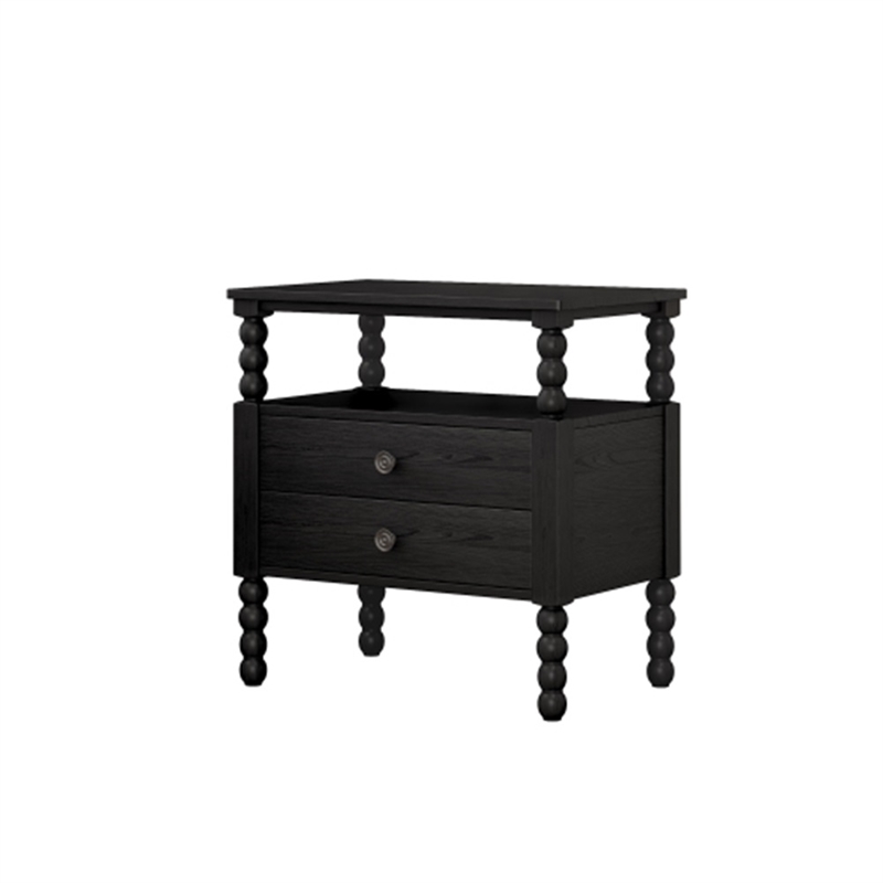 CRO Decor 3 Pieces Bedroom Sets Traditional  Wood Bed with 2 Nightstands Black