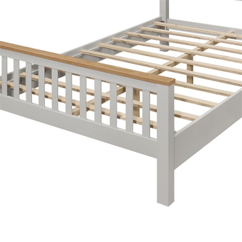 CRO Decor Country Gray Solid Platform QUeen Bed with Oak Top
