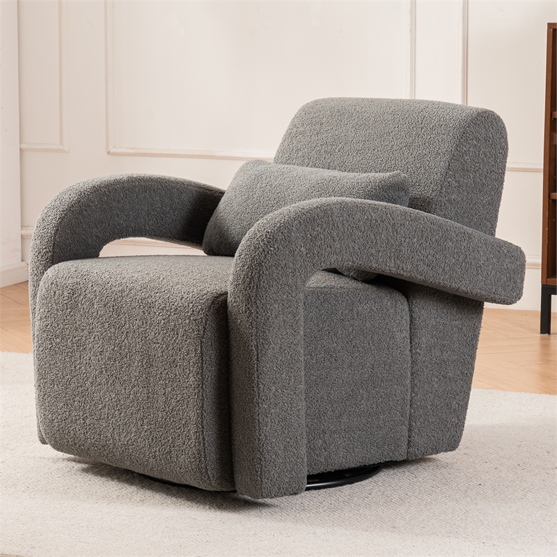 CRO Decor Modern Sturdy and Comfortable Teddy Plush Armchair with Dark Gray
