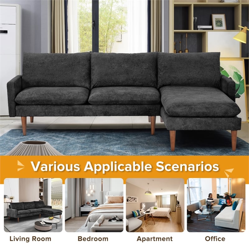 CRO Decor Modern Style Cashmere L-shaped Convertible Combination Sofa with Black