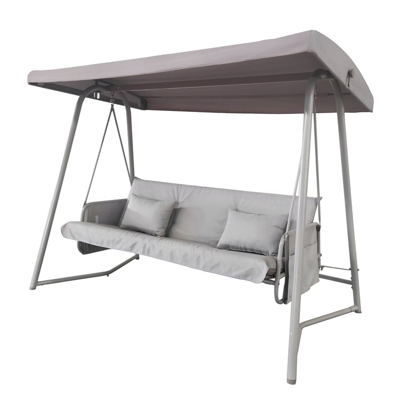 CRO Decor Champagne Color Swing Bed with Cushion and Adjustable Roof on Outdoor