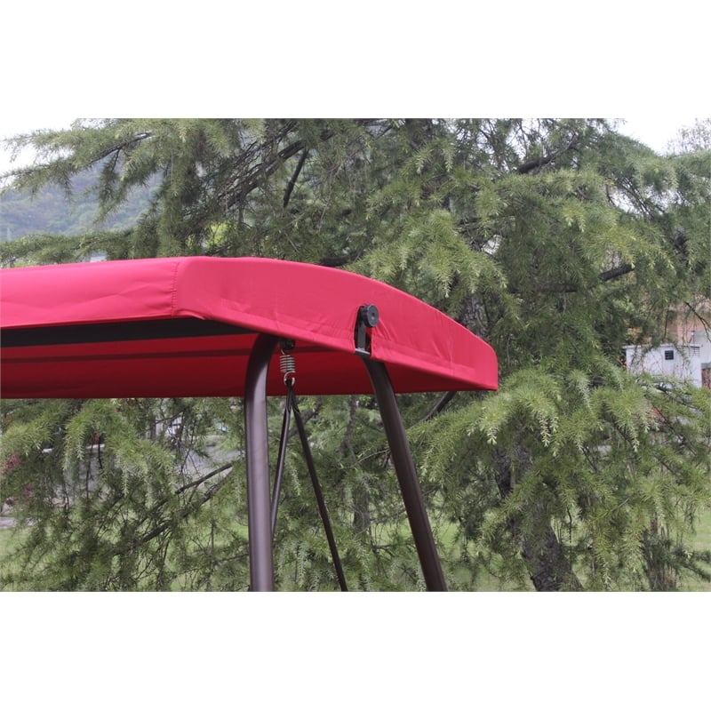 CRO Decor Red Swing Bed with Cushion and Adjustable Roof on Outdoor