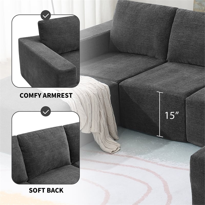 CRO Decor Dark Gray Luxury Chenille Velvet U-shaped Combination Floor Sofa