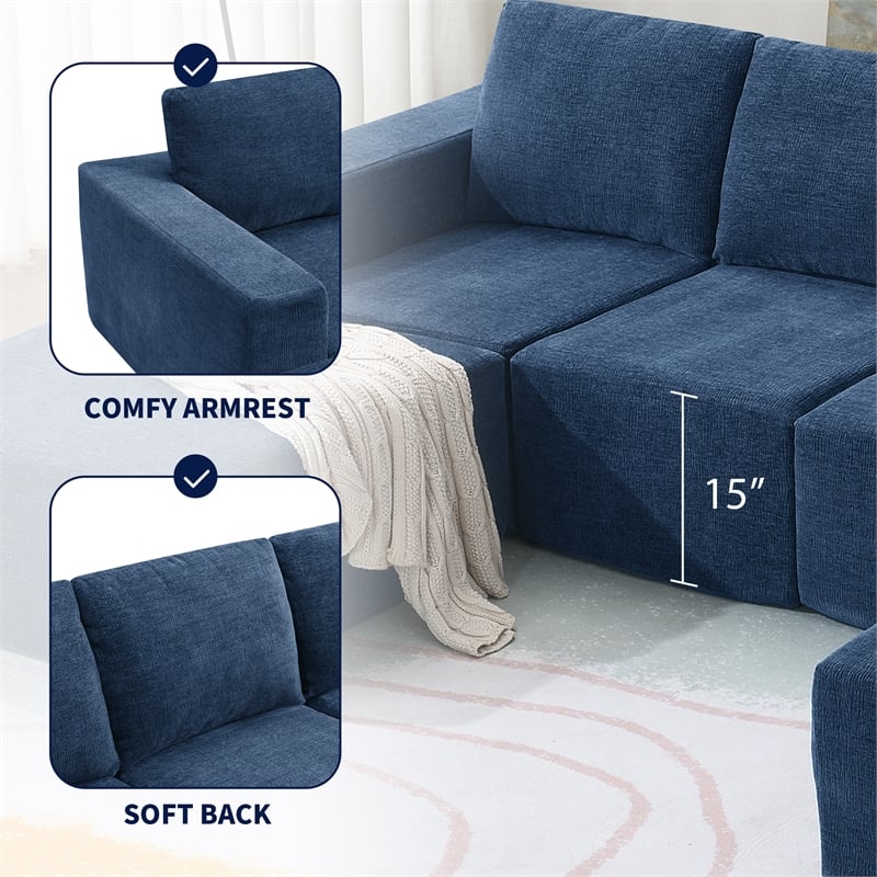 CRO Decor Navy  Luxury Chenille Velvet U-shaped Combination Floor Sofa