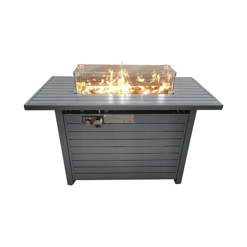 CRO Decor 11'' H x 42'' L Steel Propane Outdoor Gray Fire Pit Table with Lid