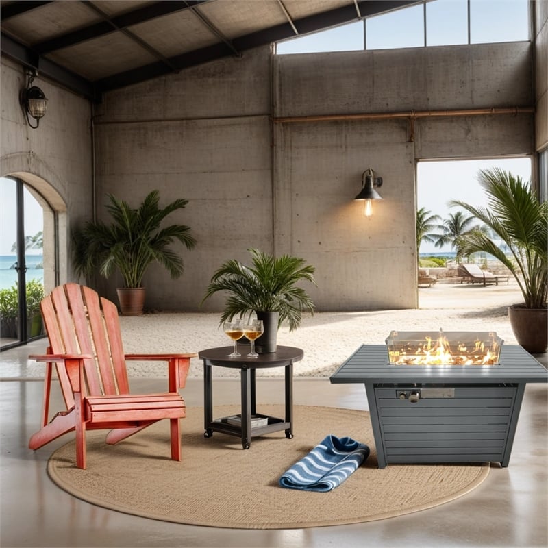 CRO Decor 11'' H x 42'' L Steel Propane Outdoor Gray Fire Pit Table with Lid