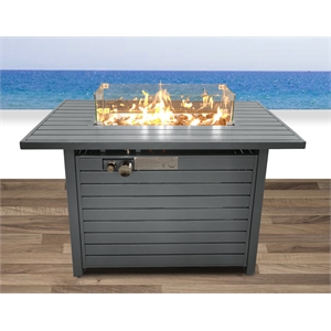 CRO Decor 11'' H x 42'' L Steel Propane Outdoor Gray Fire Pit Table with Lid